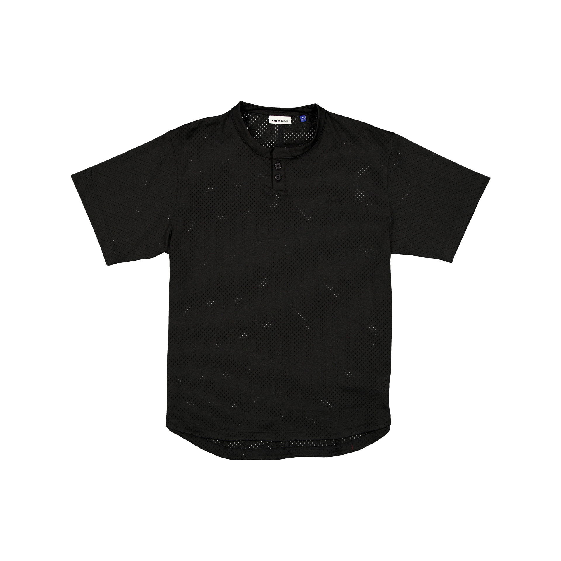 New Era Branded Galvin 2-Button Mesh Henley Black Jersey